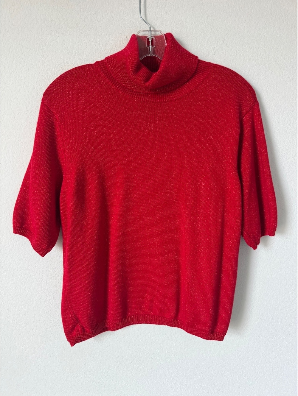 Talbots Short Sleeve Turtleneck Red Shimmer Wool Blend Pullover Sweater Size L